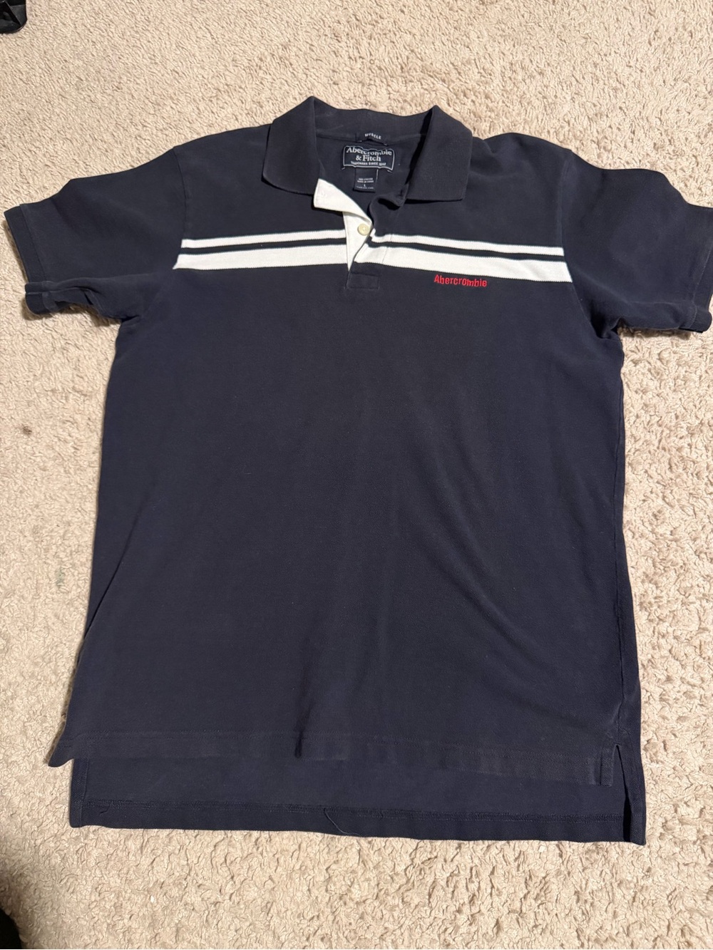 Abercrombie & Fitch Navy Polo with White Chest Stripes
